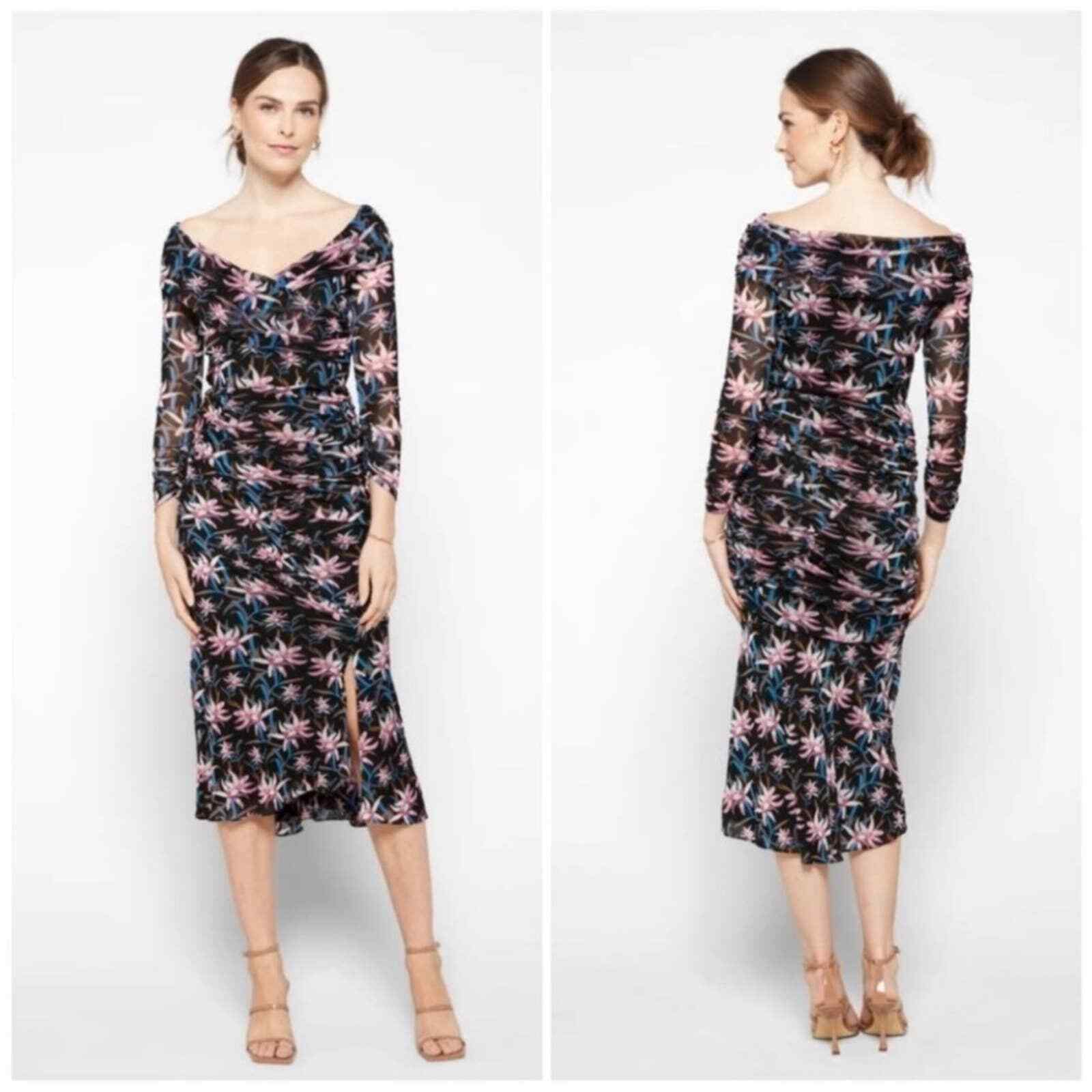 Diane Von Furstenberg Ganesa Print Ruched Long Sleeve Dress Size Small Nwt
